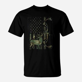 Camo American Flag Buck Hunting Shirt Men Recurve Bow Hunter T-Shirt | Crazezy AU