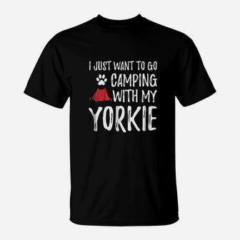 Camping Yorkie For Funny Dog Mom Or Dog Dad Camper T-Shirt | Crazezy CA