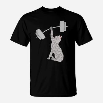 Cat Deadlifting Funny Fitness Gym Lover Cat Barbell T-Shirt | Crazezy AU