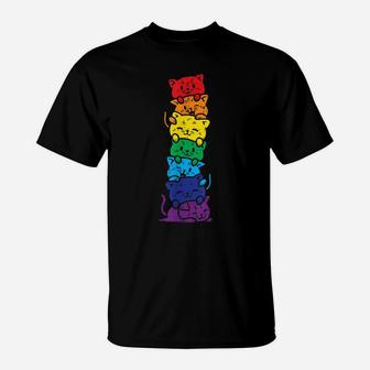 Cat Stack Rainbow Gay Pride Cute Lgbt Animal Pet Lover Gift T-Shirt | Crazezy UK