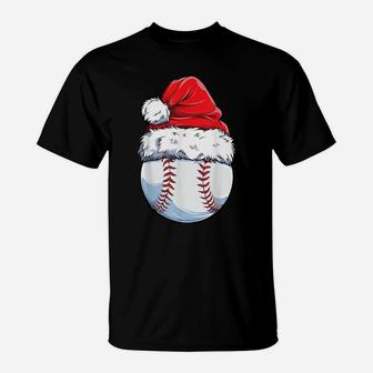 Christmas Baseball Ball Santa Hat Funny Sport Xmas Boys Men T-Shirt | Crazezy AU
