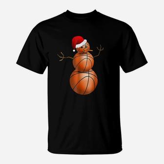 Christmas Basketball Basketball Snowman T-Shirt | Crazezy