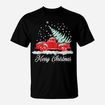 Christmas Classic Old Red Truck Classic XMAS Tree Raglan Baseball Tee T-Shirt | Crazezy UK