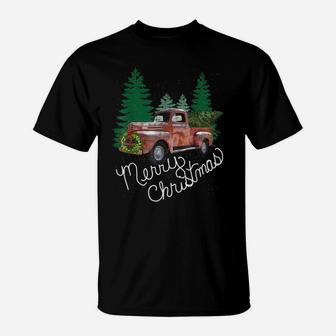 Christmas Gift Red Truck & Xmas Tree Vintage Merry Christmas T-Shirt | Crazezy