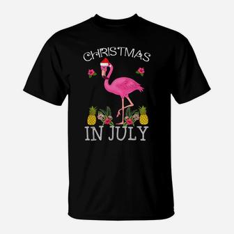 Christmas In July Shirts For Women Pink Flamingo T-Shirt | Crazezy AU