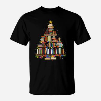 Christmas Library Tree Gift For Librarian And Book Lover Sweatshirt T-Shirt | Crazezy