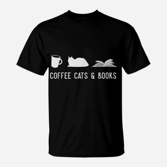 Coffee Cat Book Cute Bookworm Librarian Gift T-Shirt | Crazezy