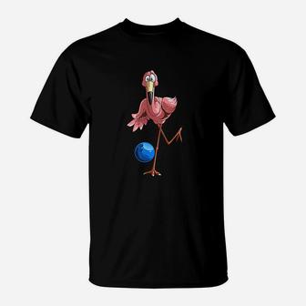 Cool Bowling Flamingo Funny Shorebirds Lover T-Shirt | Crazezy