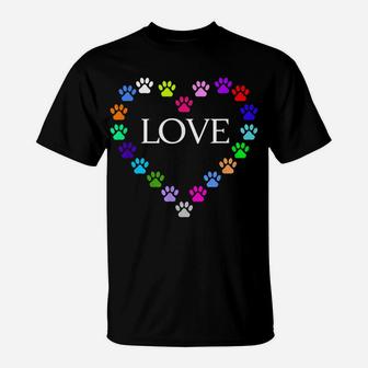 Cute Colorful Heart I Love My Cat Dog Animal Paws T-Shirt | Crazezy DE