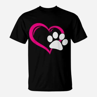 Cute I Love My Dog Puppy Cat Paw Heart T-Shirt | Crazezy