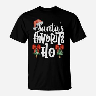 Cute Santa's Favorite Ho Christmas Pajama Top Women T-Shirt | Crazezy