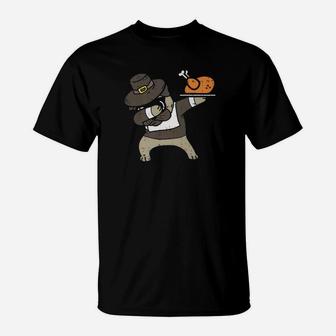 Dabbing Pug Pilgrim Thankgiving Dog Dance Turkey Day T-Shirt | Crazezy