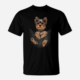Dog Lovers Gifts Yorkshire Terrier In Pocket Funny Dog Face Sweatshirt T-Shirt | Crazezy