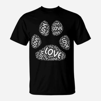 Dog Paw Print Love Word Silhouette Dogs Lover Cute Gift Idea T-Shirt | Crazezy