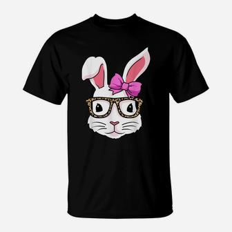 Easter Shirt Leopard Print Glasses Egg Hunting Easter Bunny T-Shirt | Crazezy
