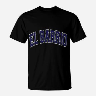 El Barrio Harlem Nyc Varsity Style Navy Blue Text T-Shirt | Crazezy CA
