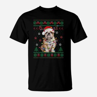 English Bulldog Christmas Lights Santa Dog Lover Ugly Sweate T-Shirt | Crazezy