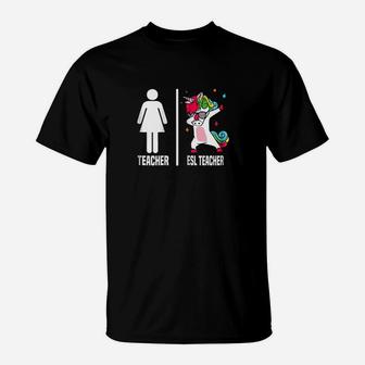 Esl Teacher Unicorn Dabbing Dab Dance Funny T-Shirt | Crazezy