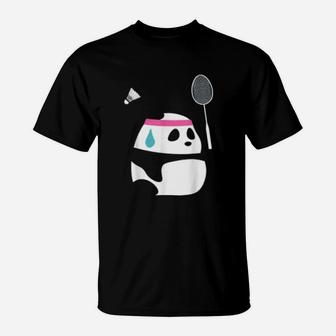 Exhausted Badminton Panda Funny Sweet Badminton Animal T-Shirt | Crazezy