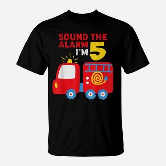 Fire Truck 5Th Birthday Firefighter Kids 5 Year Old Gifts T-Shirt | Crazezy