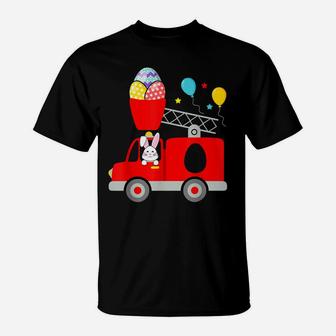 Fire Truck Easter Egg Cute Bunny Firefighter Toddler Kids T-Shirt | Crazezy AU