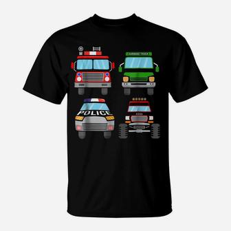 Fire Truck Garbage Truck Monster Truck Police Car T-Shirt | Crazezy