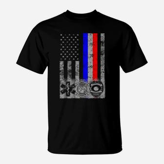Fireman, Police, And Emt First Responder Flag Sweatshirt T-Shirt | Crazezy