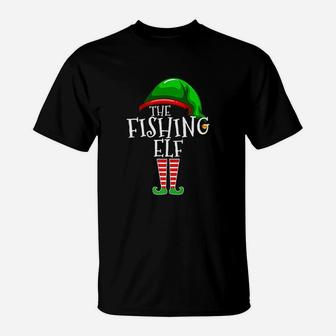 Fishing Elf Family Matching Group Christmas Gift Dad Pops T-Shirt | Crazezy