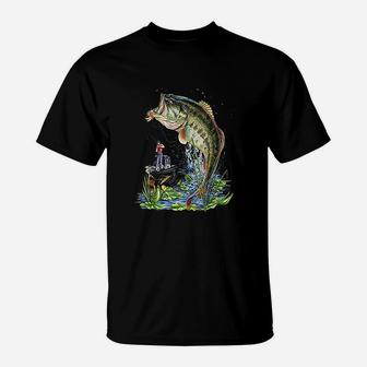 Fishing Graphic Large Mouth Bass Fish Gift T-Shirt | Crazezy