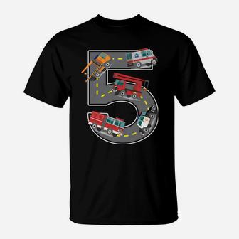 Five Year Old 5Th Birthday Fire Truck Ambulance Police Car T-Shirt | Crazezy