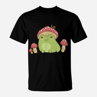 Frog With Mushroom Hat & Snail - Cottagecore Aesthetic T-Shirt | Crazezy