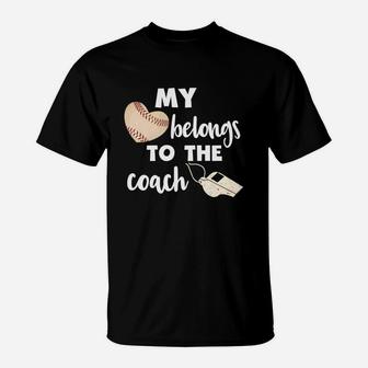 Funny Baseball Coach Wife Heart Belongs To The Coach T-Shirt | Crazezy