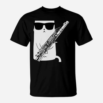 Funny Cat Wearing Sunglasses Playing Flute T-Shirt | Crazezy