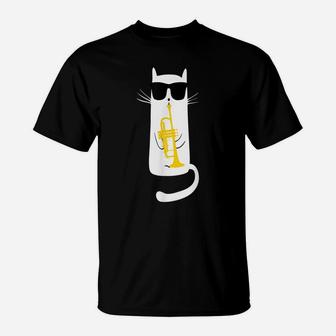 Funny Cat Wearing Sunglasses Playing Trumpet T-Shirt | Crazezy