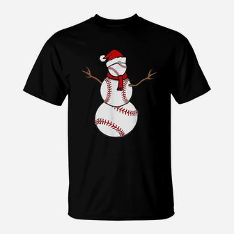 Funny Christmas Baseball Balls Santa Snowman T-Shirt | Crazezy