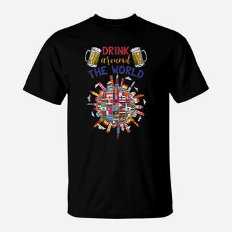 Funny Drinking Travelling Party Gift Drink Around The World T-Shirt | Crazezy DE