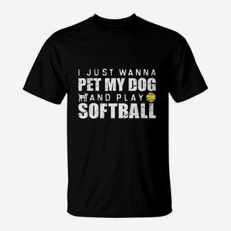 Funny Girls Softball Puppy Dog Lover Gift T-Shirt | Crazezy CA