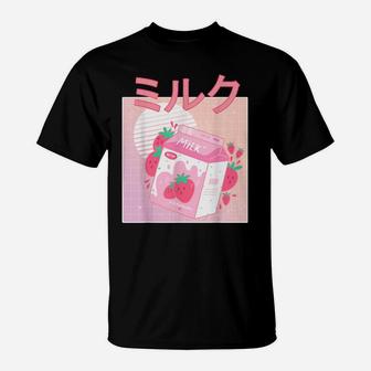 Funny Retro 90S Japanese Kawaii Strawberry Milk Shake Carton T-Shirt | Crazezy