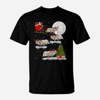 Funny Xmas Lighting Tree Santa Riding Arctic Fox Christmas T-Shirt | Crazezy