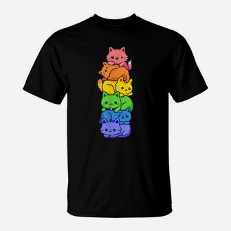 Gay Pride Cat Lgbt Kawaii Cats Pile Cute Anime Rainbow Flag T-Shirt | Crazezy