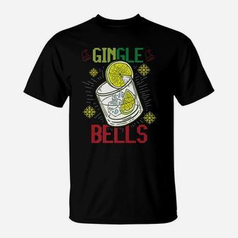 Gingle Bells Gin Tonic Glass Santa Ugly Christmas Sweater T-Shirt | Crazezy
