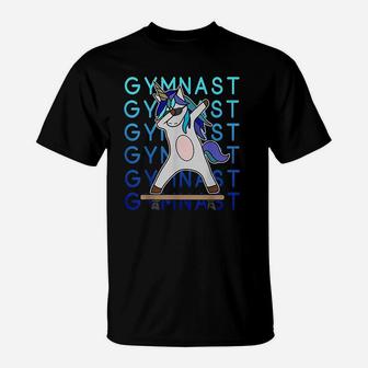 Gymnast Dabbing Unicorn Girls Gymnastics T-Shirt | Crazezy