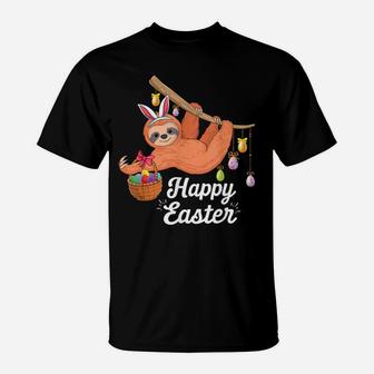 Happy Cute Sloth With Bunny Ears Egg Hunting Easter Sloth T-Shirt | Crazezy AU
