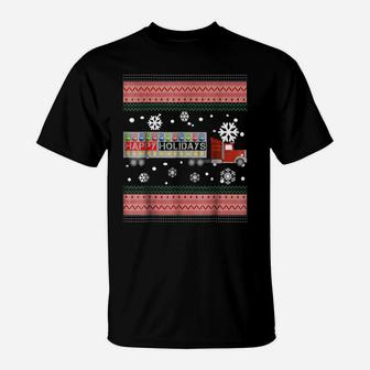 Happy Holidays-Semi Truck Shirt-Snow-Snowflakes Tee Shirt T-Shirt | Crazezy