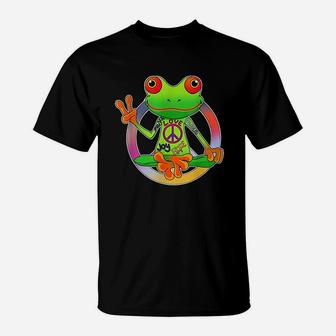 Hippie Frog Peace Sign Yoga Frogs Hippies 70s T-Shirt | Crazezy AU