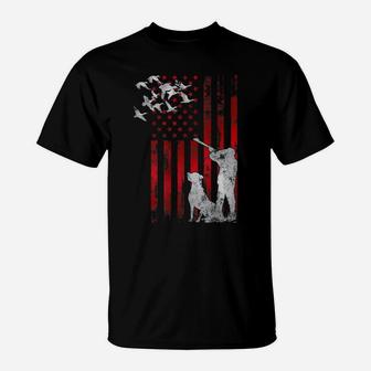 Hunters Distressed Patriotic American Usa Flag Duck Hunting T-Shirt | Crazezy