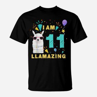I Am 11 Years Old Llamazing Llama 11Th Birthday Kids Gift T-Shirt | Crazezy