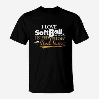 I Love Softball So Much I Bleed Yellow With Red Laces T-Shirt | Crazezy CA