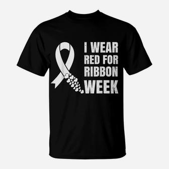 In October I Wear Red For Ribbon Week Awareness Kids Boys T-Shirt | Crazezy