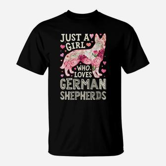 Just A Girl Who Loves German Shepherds Dog Silhouette Flower Sweatshirt T-Shirt | Crazezy